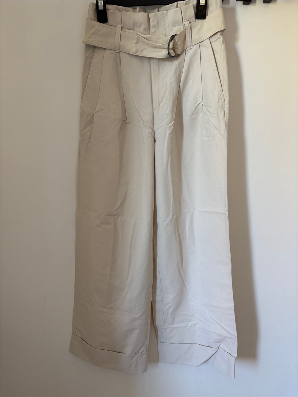 Banana Republic Cream High-Waist Wide Leg Belted Trousers